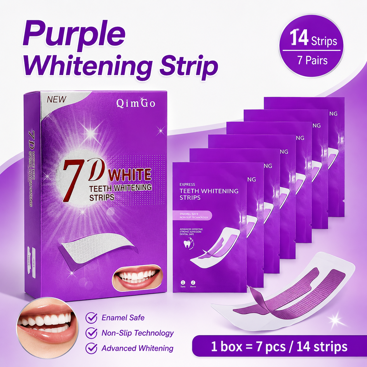 7D Purple Teeth Whitening Stri - Teeth Whitening Yellow Teeth 评论和价格