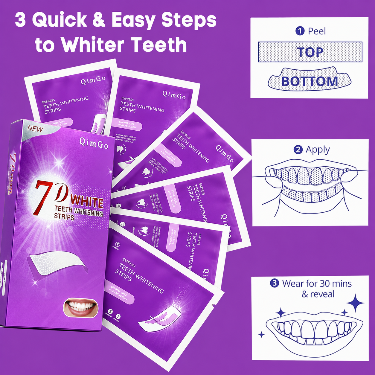 7D Purple Teeth Whitening Stri - Teeth Whitening Yellow Teeth 评论和价格